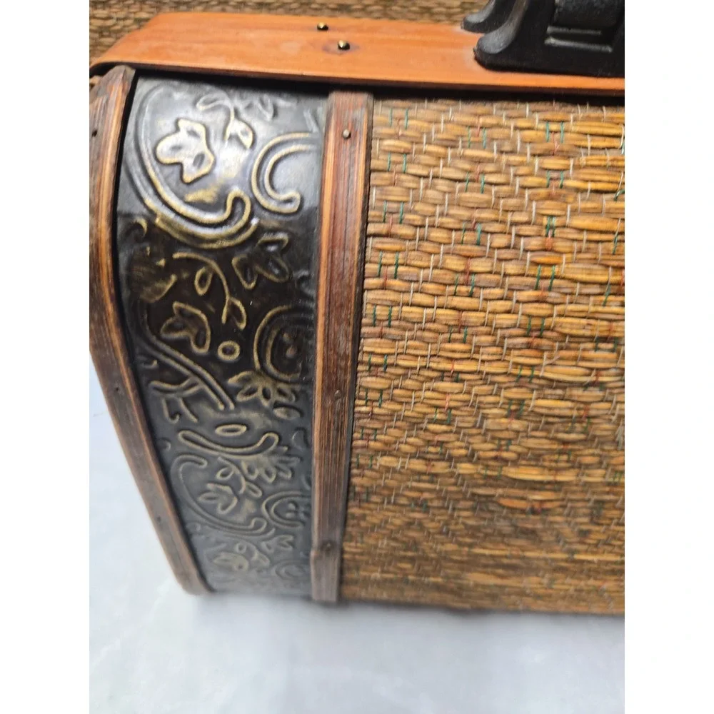 Vintage Nested Woven Storage Trunk Suitcase Set Boho Farmhouse Decor Pair 2 pc